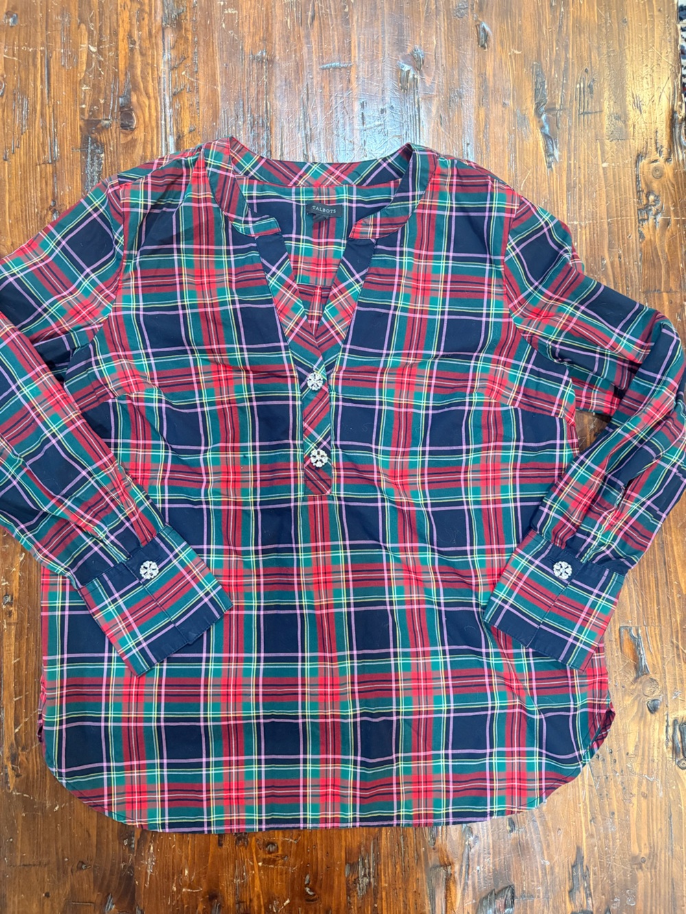 Talbots Navy, Red & Green Plaid Henley Tunic women’s medium